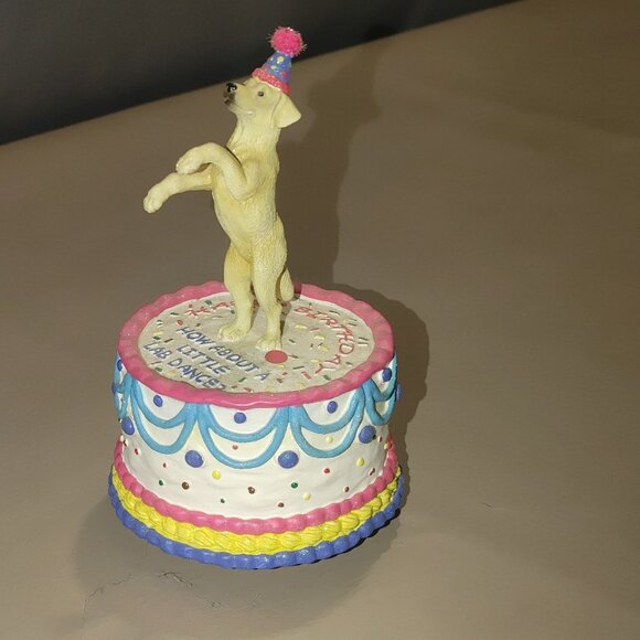 Yellow Labrador Dog Retriever Figurine Party Hat Birthday Cake Dancing  Canine - Picture 7 of 8